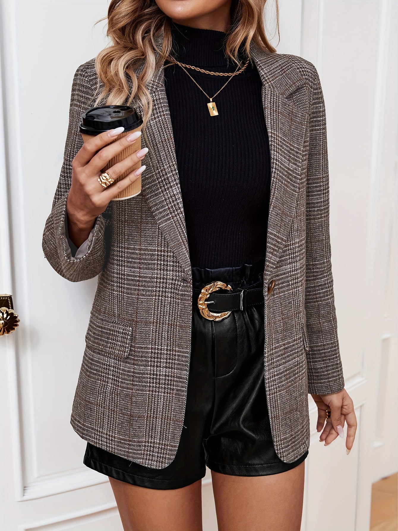 Elfriede | Women's Plaid Casual-Blazer with Long Sleeves