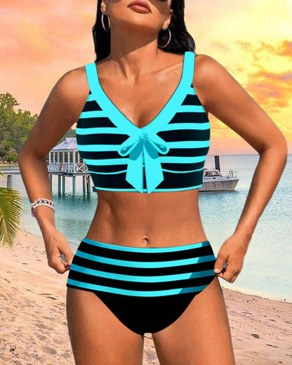 Caroline | Women's High Waist Striped Bikini Set