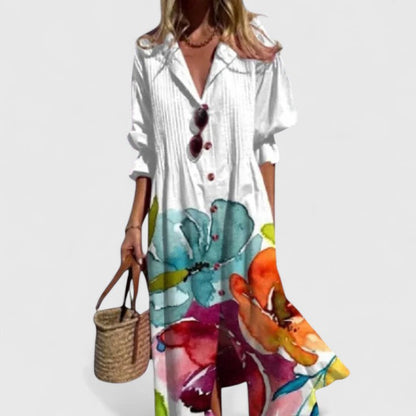Edith | Women's Floral Button Placket Front Midi Dress