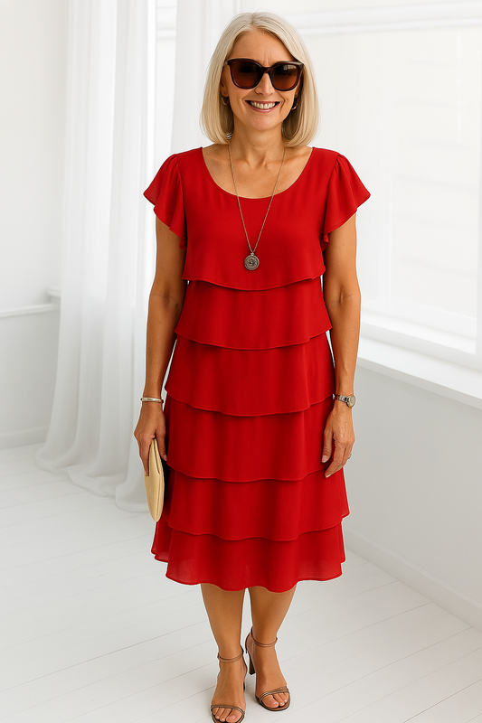 Hanna | Women's Midi Dress for special Occasions with Layered and Ruffle