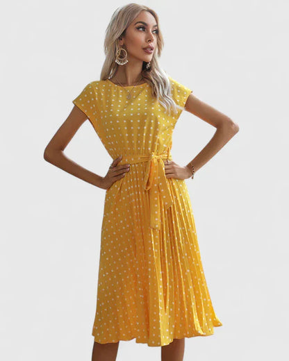Veronika | Women's Midi Dress with Short Sleeves and Faltenrock