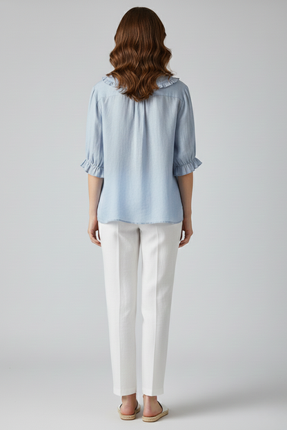 Megan | Women’s Casual Shirt with Ruffled Collar and Buttons