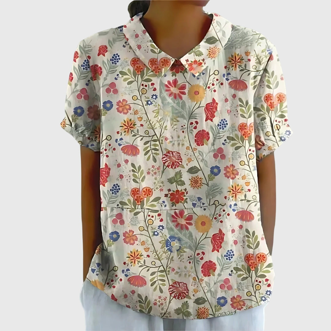 Elke | Women's Floral Collar Kurzarm Blouse