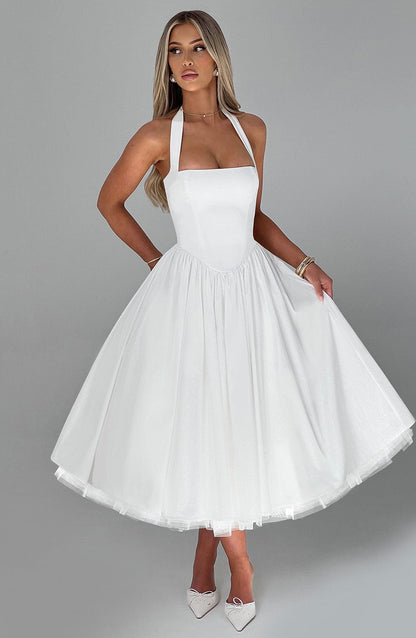 Lydia | Women's Halter Midi Dress for Wedding Guests