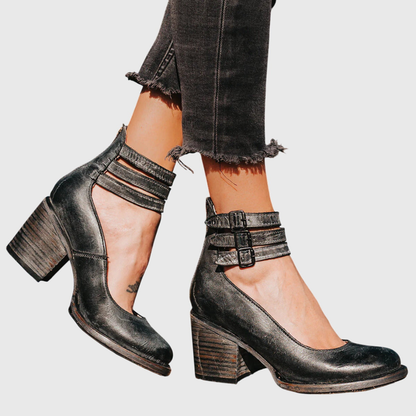 Helene | Women's Buckle Strap Block Heel Boots