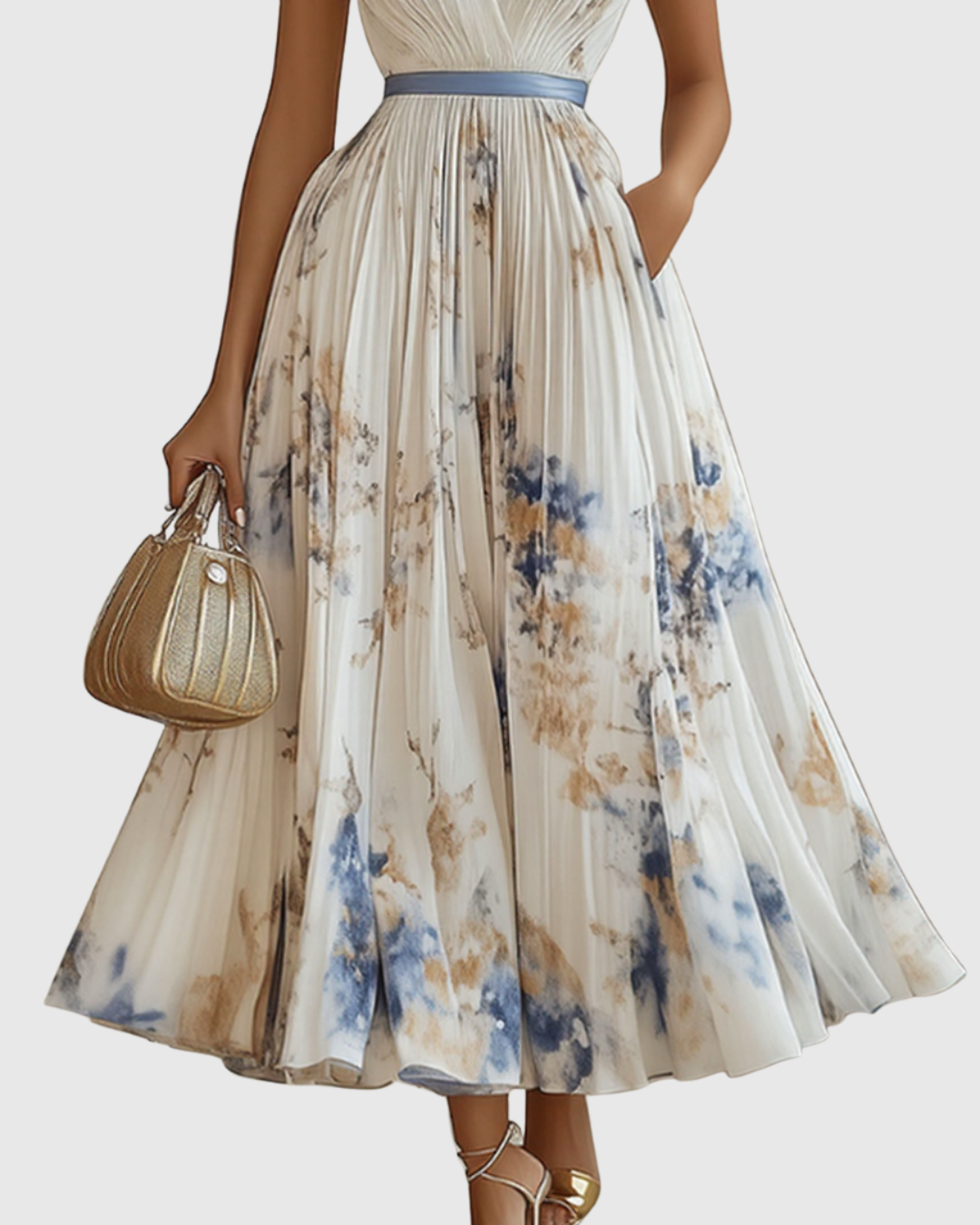 Isabella | Women's Sleeveless Pleated Floral Midi Dress