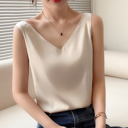 Yvonne | Women's Satin V-Neck Lightweight Top