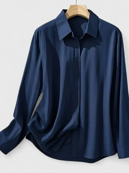 Anya | Women's Satin Button-Front Shorts Blouse