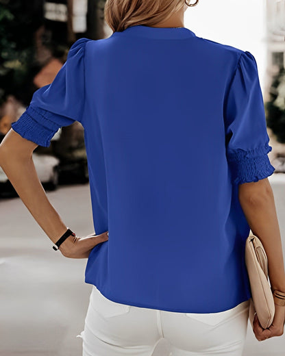 Maya | Fuchsia V-Neck Puff Sleeve Top