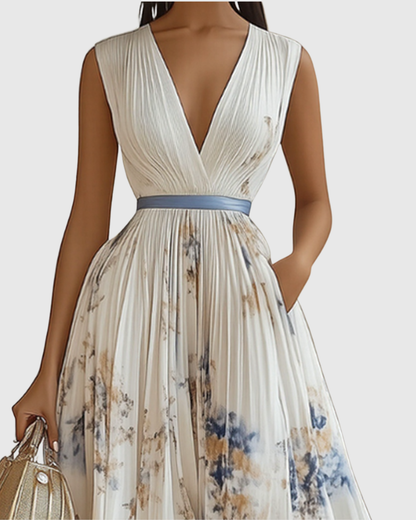 Isabella | Women's Sleeveless Pleated Floral Midi Dress