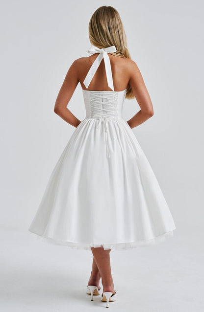 Lydia | Women's Halter Midi Dress for Wedding Guests