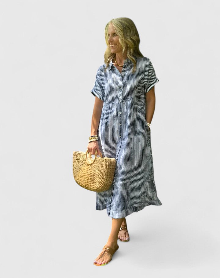 Maja | Women's Relaxed Striped Shirt-Midi Dress