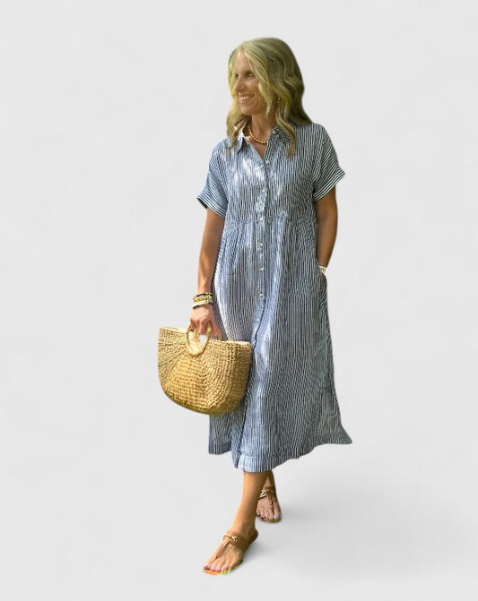 Maja | Women's Relaxed Striped Shirt-Midi Dress
