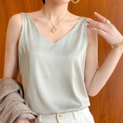 Yvonne | Women's Satin V-Neck Lightweight Top