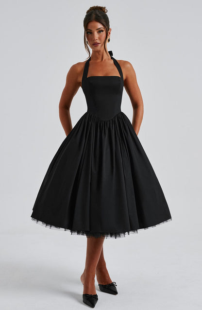 Lydia | Women's Halter Midi Dress for Wedding Guests