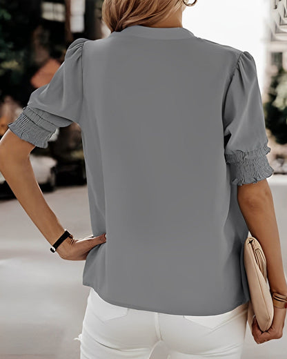 Maya | Fuchsia V-Neck Puff Sleeve Top