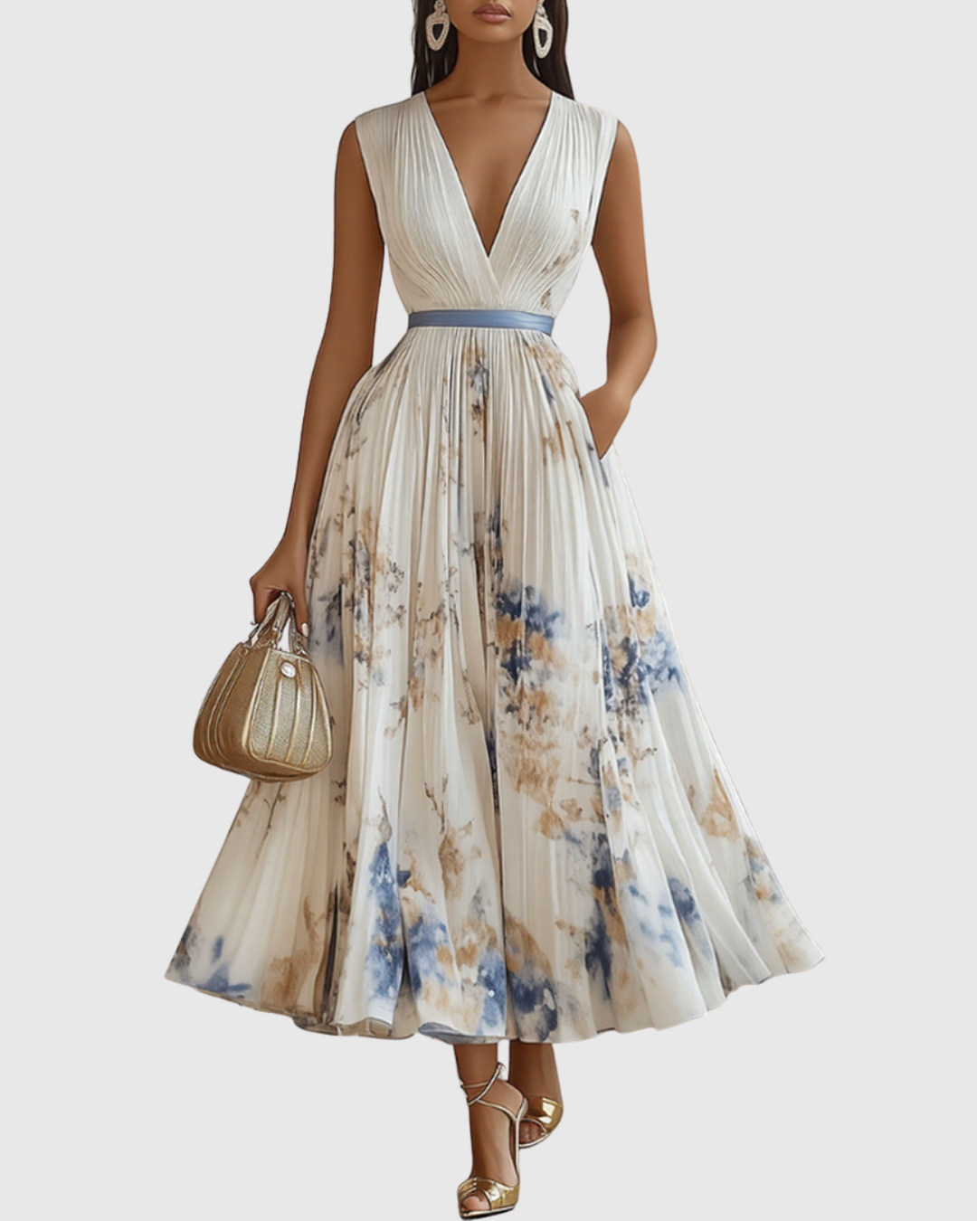 Isabella | Women's Sleeveless Pleated Floral Midi Dress