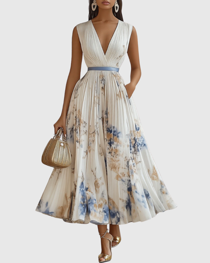 Isabella | Women's Sleeveless Pleated Floral Midi Dress