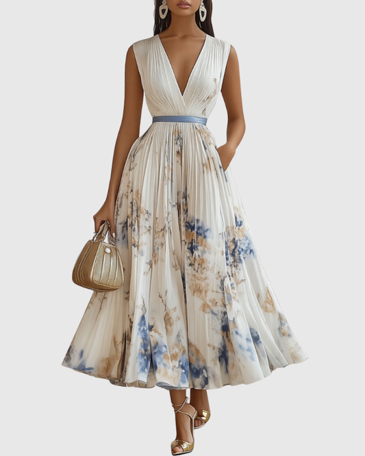 Isabella | Women's Sleeveless Pleated Floral Midi Dress