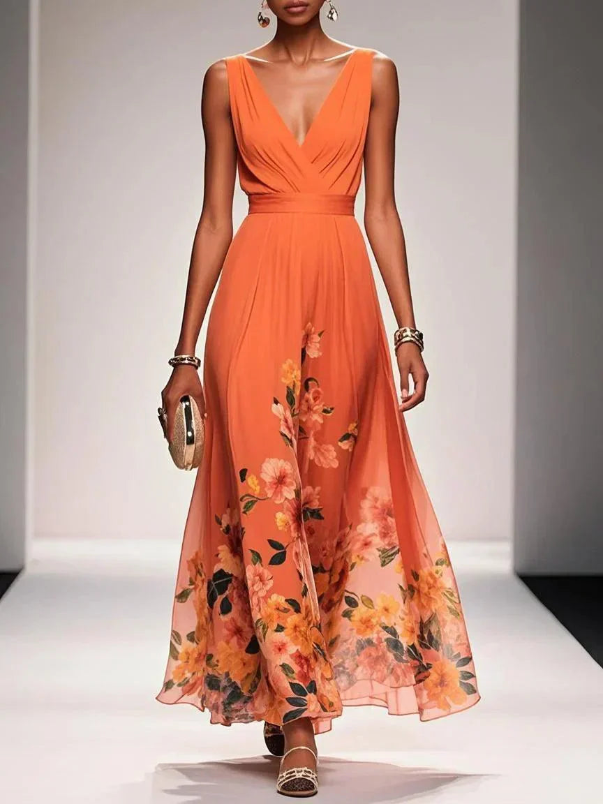 Carolin | Women's Floral Chiffon Summer Maxi Dress