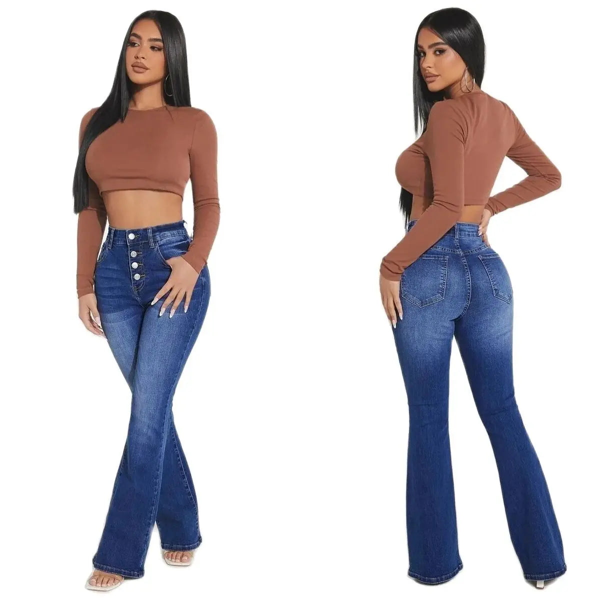 High-Waist Bootcut Jeans Flared Denim Pants with High Stretch Fashionable Trousers for Women Milanni Fashion