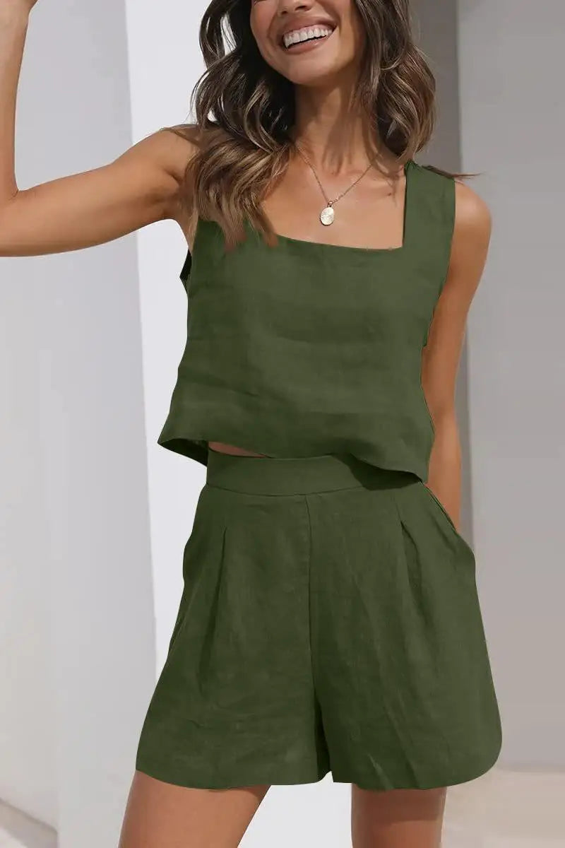 Casual Communte Vacation Two Piece Suit Solid Color Elegant Outfit  Milanni Fashion green XL 