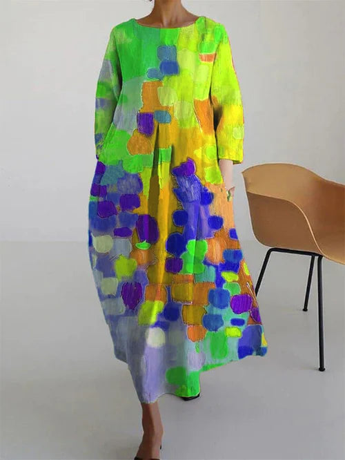 Elisa | Women's Maxi Dress with abstraktem Floral Print and Long Sleeves