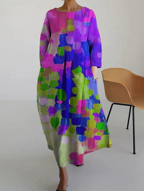 Elisa | Women's Maxi Dress with abstraktem Floral Print and Long Sleeves