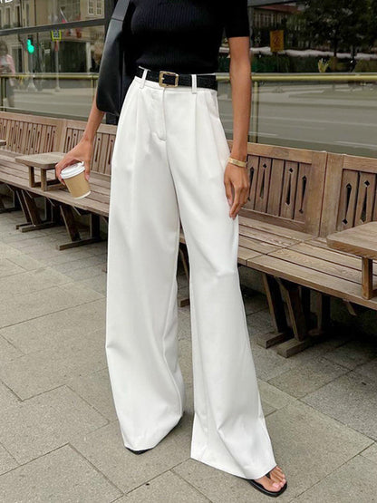 Katharina | Women's Pleated Front Wide-Pants with Belt