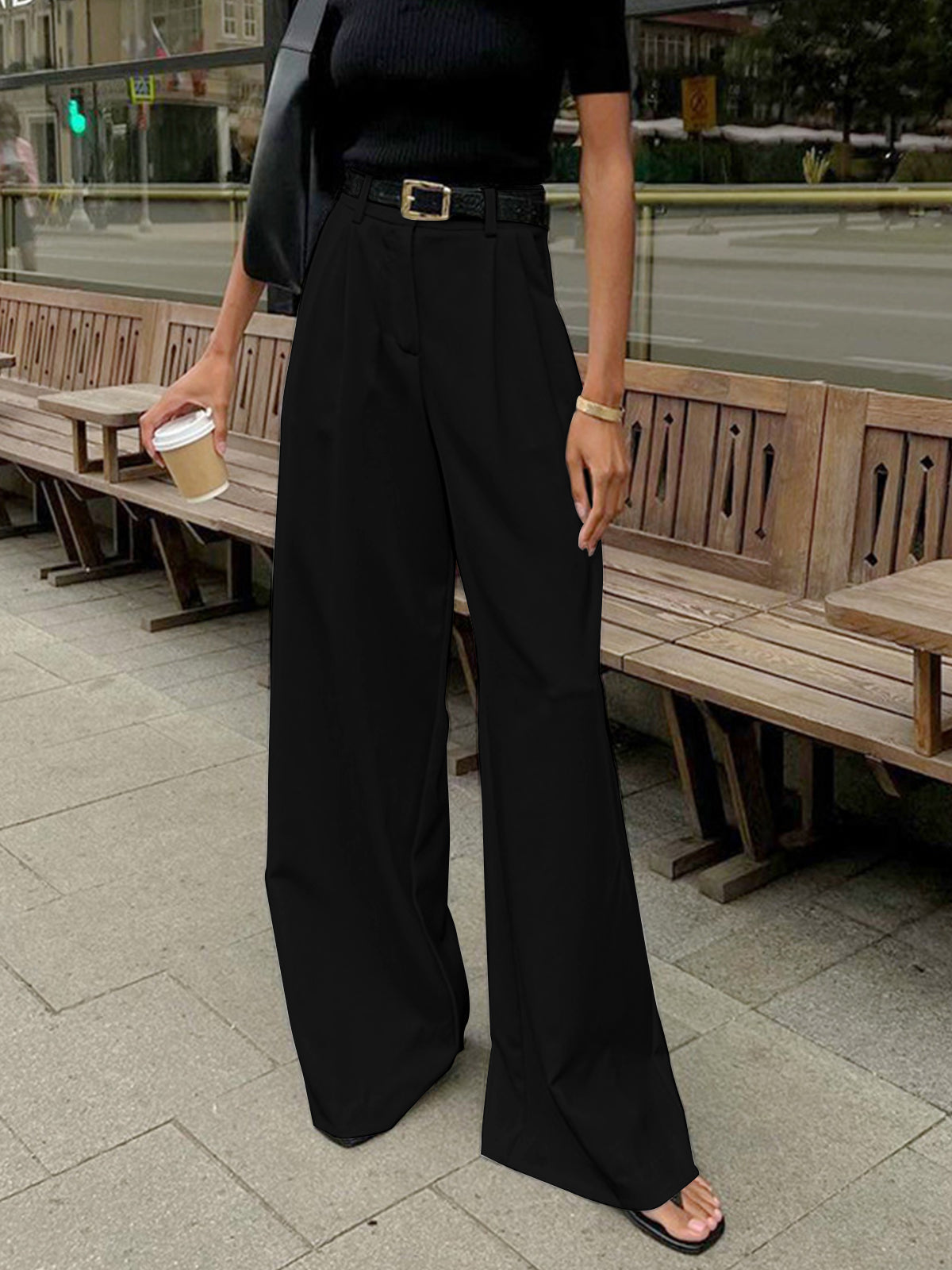 Katharina | Women's Pleated Front Wide-Pants with Belt