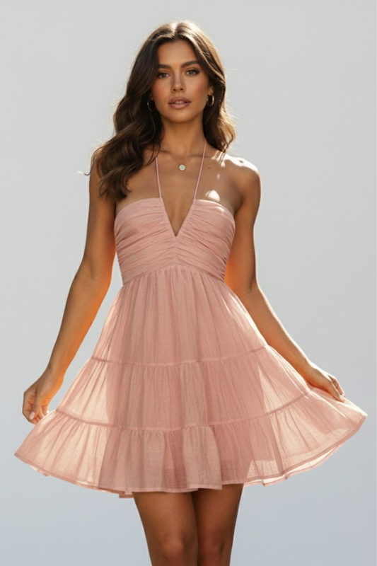 Doris | Women's Halter Neck-Minikeid with gestuftem Ruffle Skirt