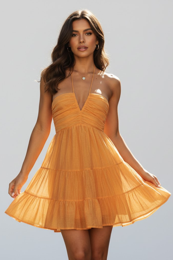 Doris | Women's Halter Neck-Minikeid with gestuftem Ruffle Skirt
