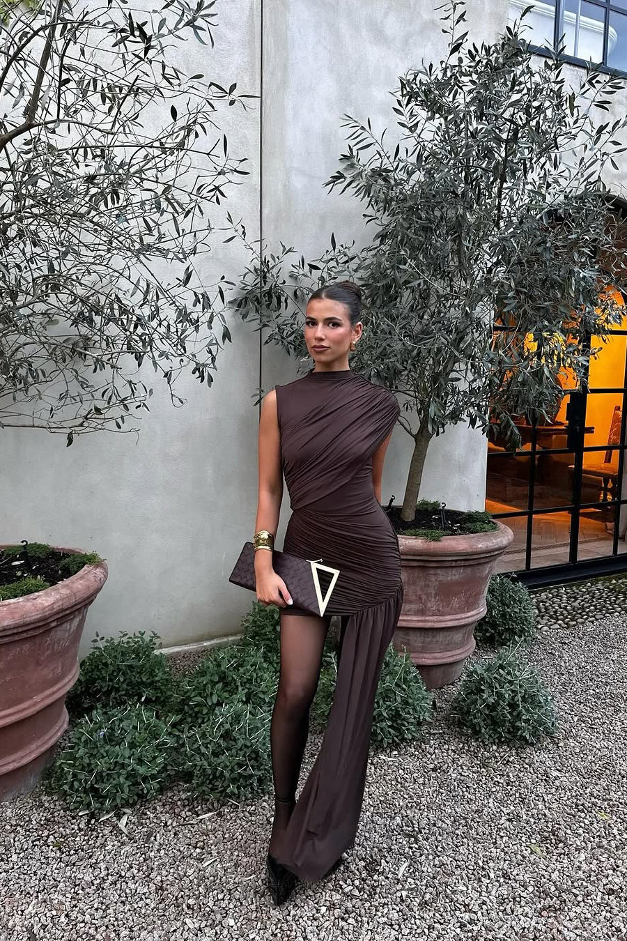 Fable | Asymmetric Chocolate Brown Mini Dress