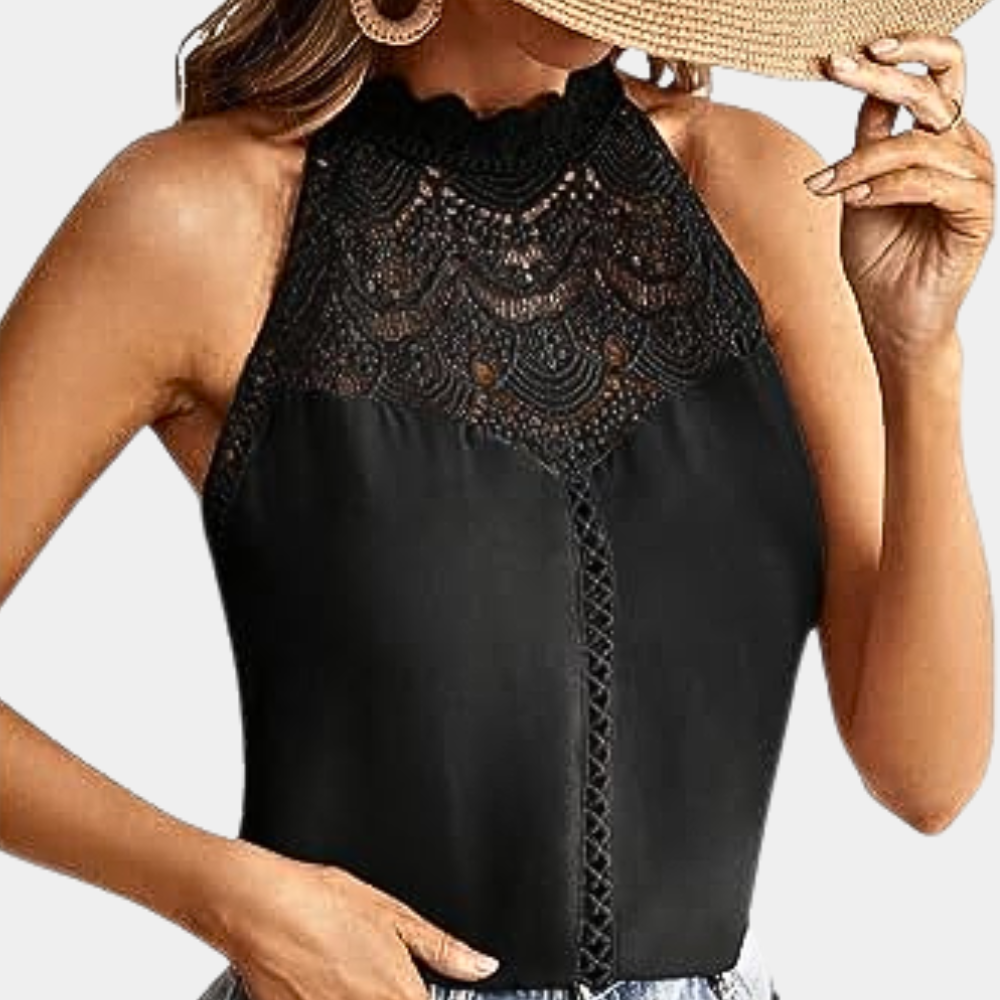 Luna | Lace-Yoke Halter Top