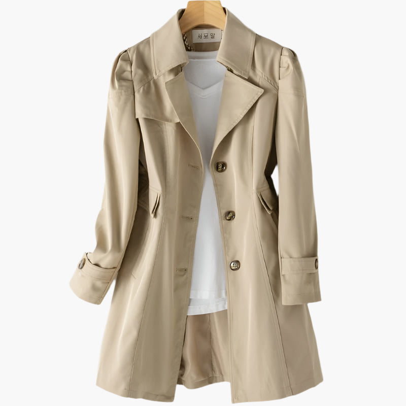 Gabriela | Women's Classic Long Trench Coat with Buttons Front