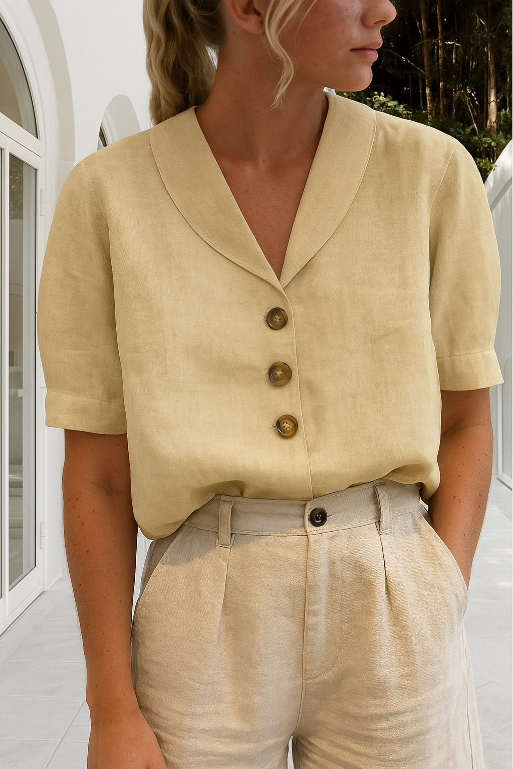 Celestine | Elegant wrap-neck blouse with timeless all-day style