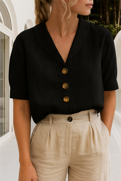 Celestine | Elegant wrap-neck blouse with timeless all-day style