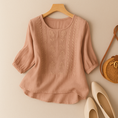 Camille | Floral relaxed blouse with artisan embroidery and easy comfort