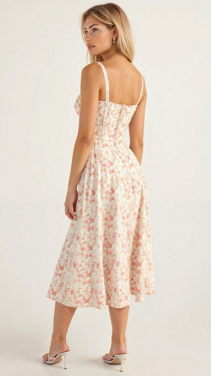 Lydia | Women's Korsett-Midi Dress with Flowing Skirt