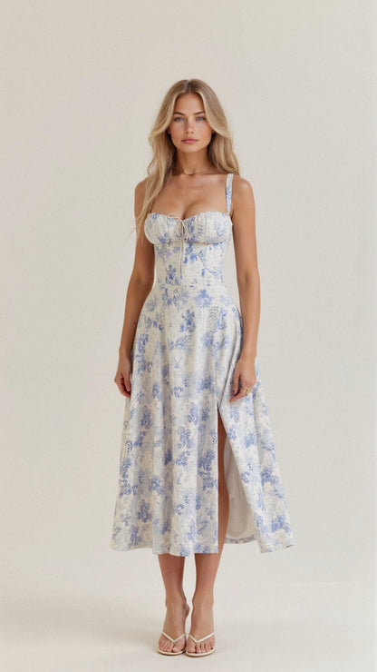 Lydia | Women's Korsett-Midi Dress with Flowing Skirt