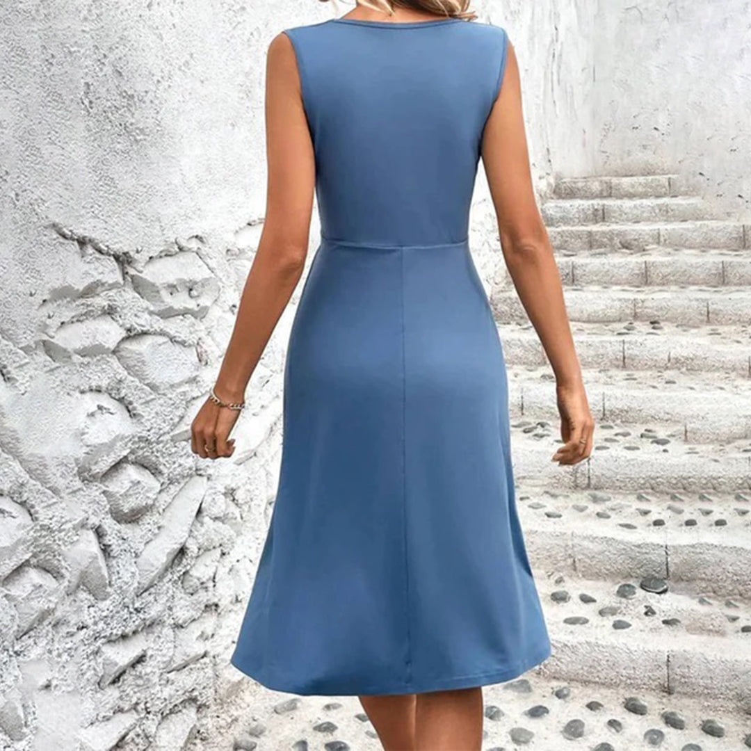 Ursula | Women's Sleeveless Pleated dress with V-Neck and Floral Print