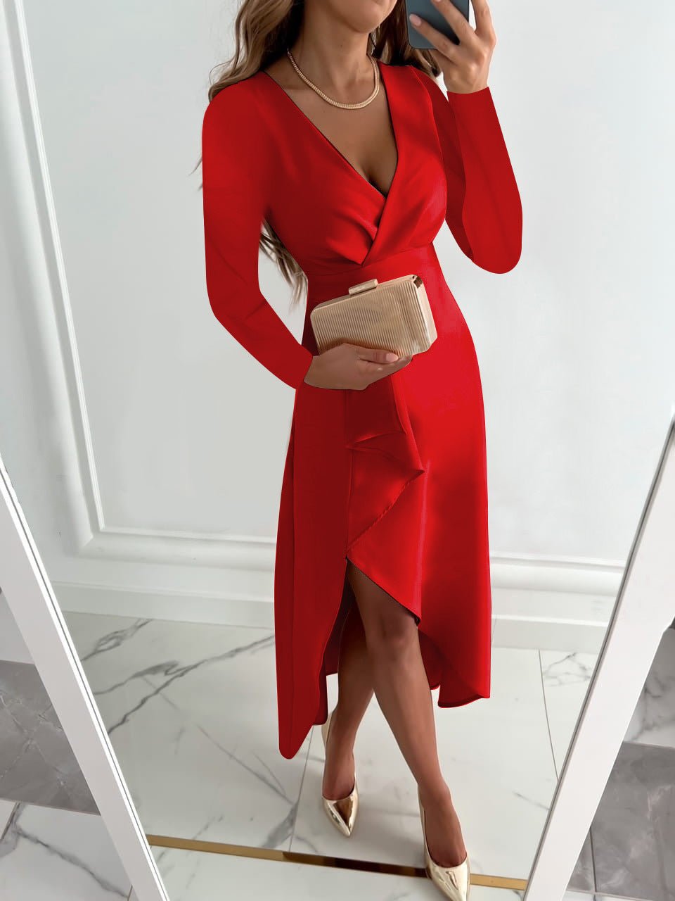 Renate | Women's Midi-Etui-Dress with V-Neck and Slit