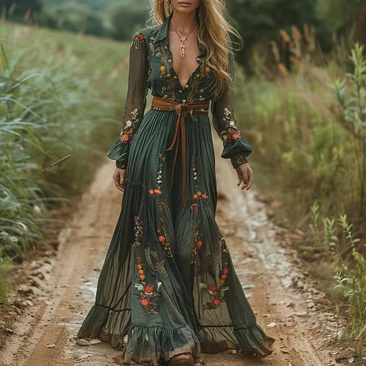 Pauline | Women's Summer Boho Maxi Dress with Ruffle
