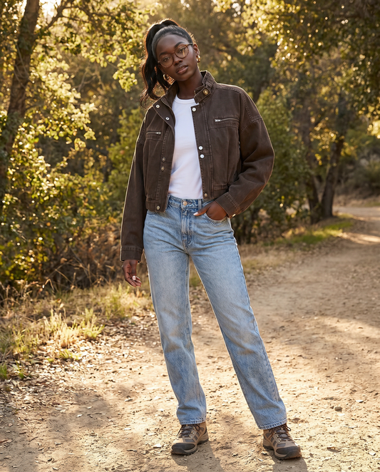 Margaux | Women's Structured Cropped Brown Denim Jacket
