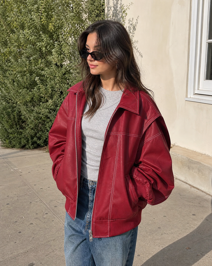 Yara | Women's Oversized Zip-Up Collar Bomber Jacket
