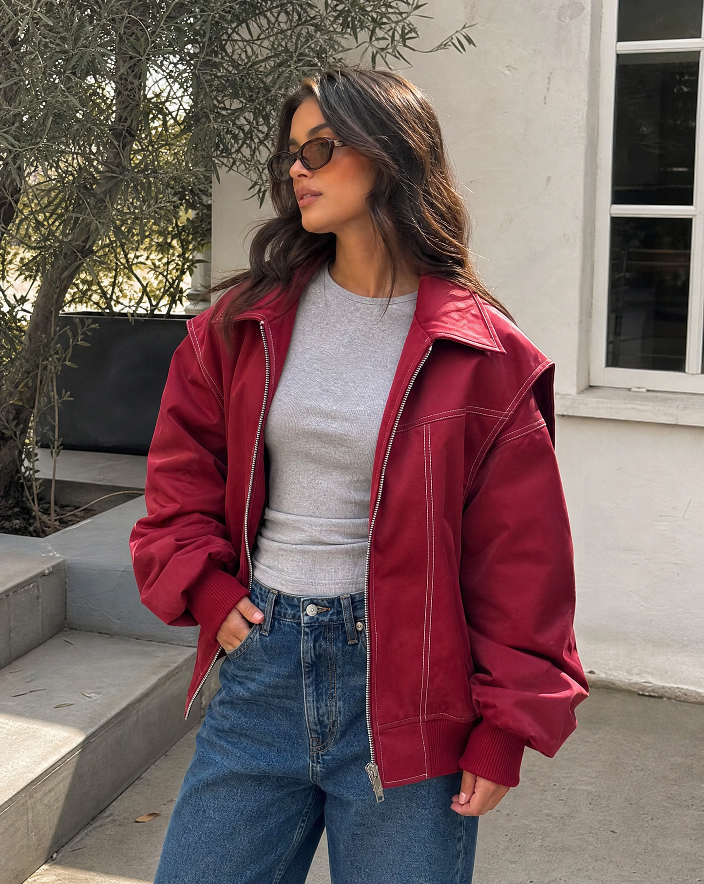 Yara | Women's Oversized Zip-Up Collar Bomber Jacket