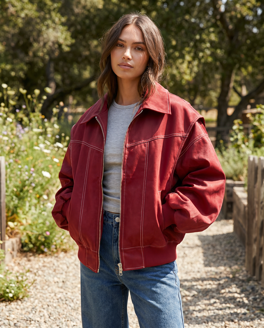 Yara | Women's Oversized Zip-Up Collar Bomber Jacket