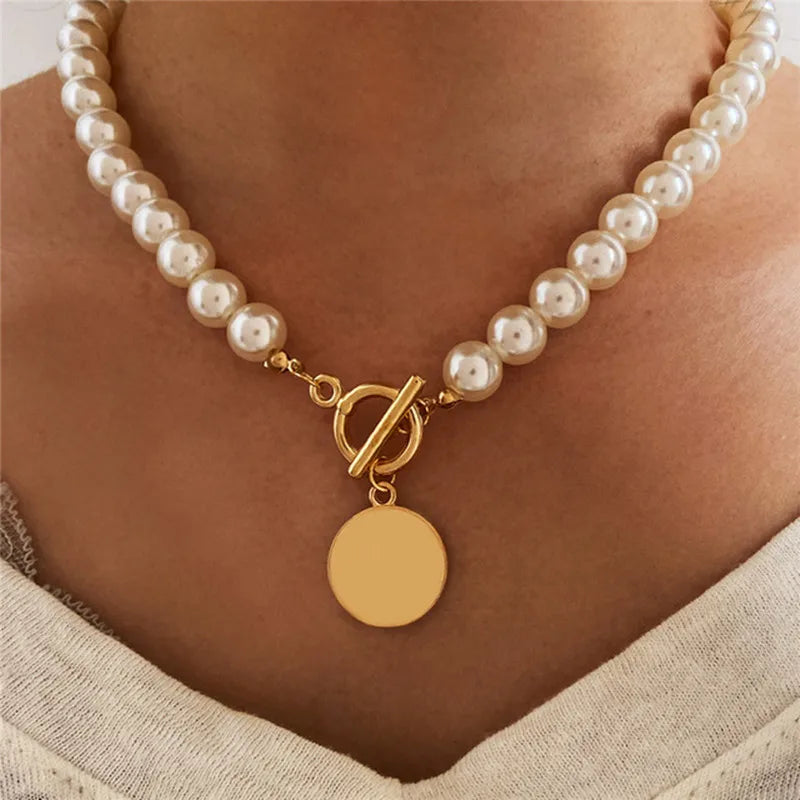 Fashion Wedding Pearl Choker Necklace Vintage Coin Pendant Chain Jewelry for Women’s Gift Milanni Fashion