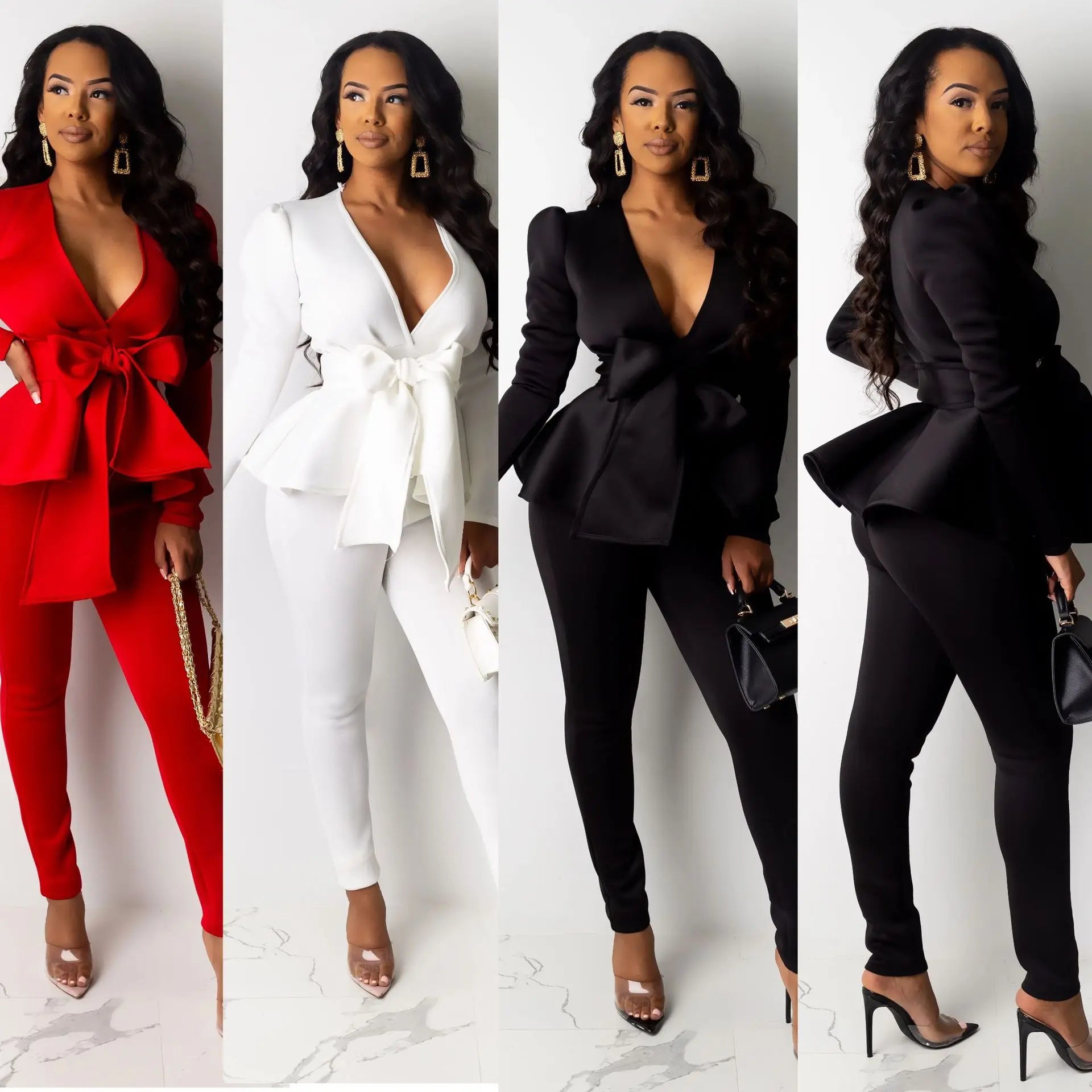 Winter Tracksuit Set Ruffled Bow Blazer and Pants Suit Office Lady Business Casual Outfit for Women Milanni Fashion