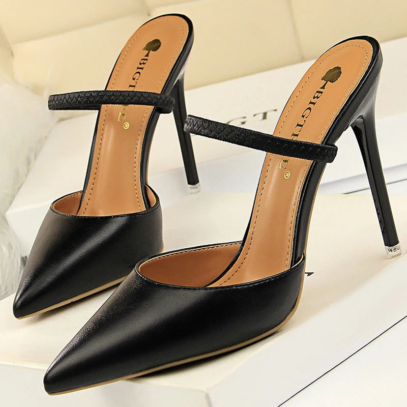 Women Summer High Heels Slippers Pu Heeled Sandals  Milanni Fashion black 40 